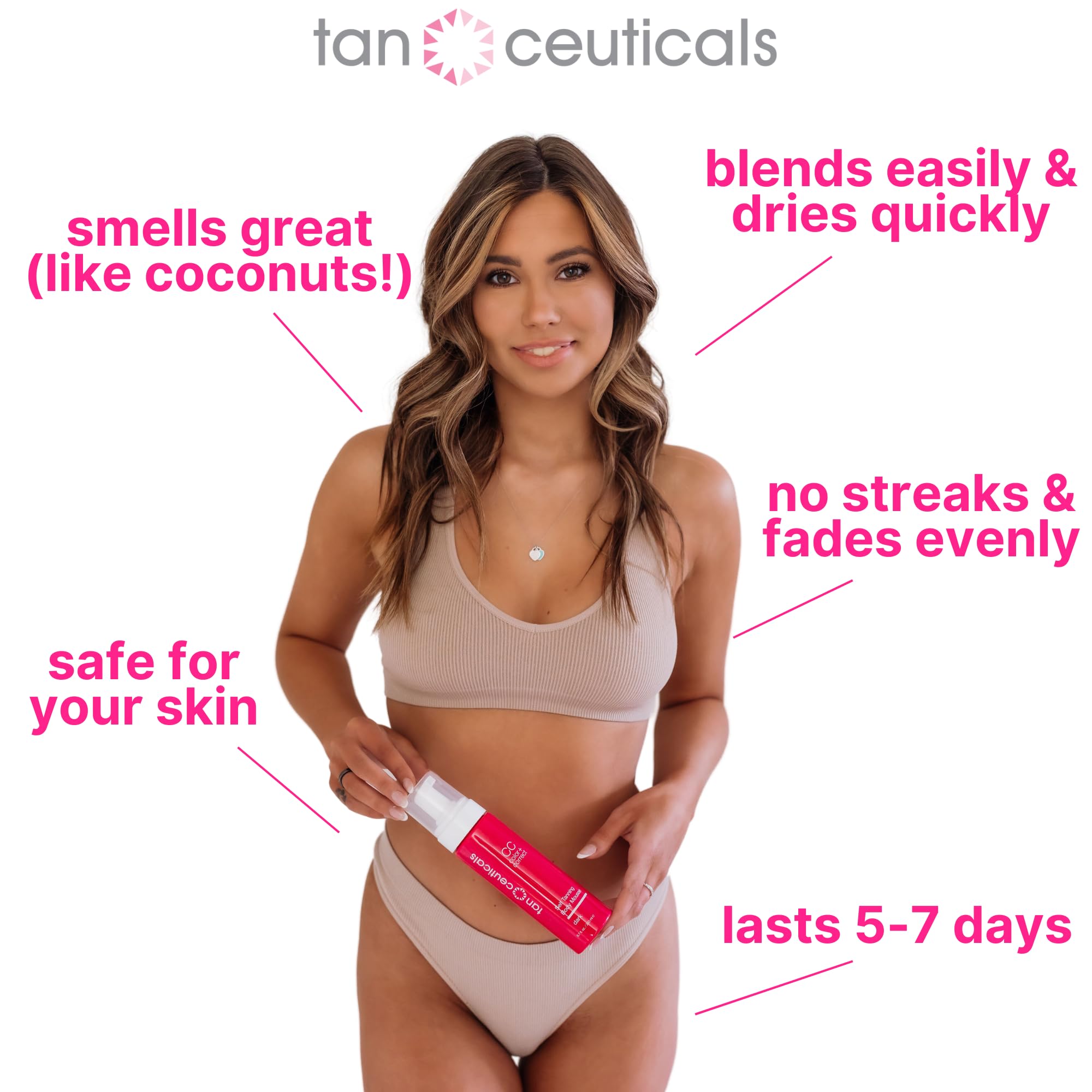Tanceuticals CC Self Tanning Mousse coconut scent provides a pleasant self-tanning experience