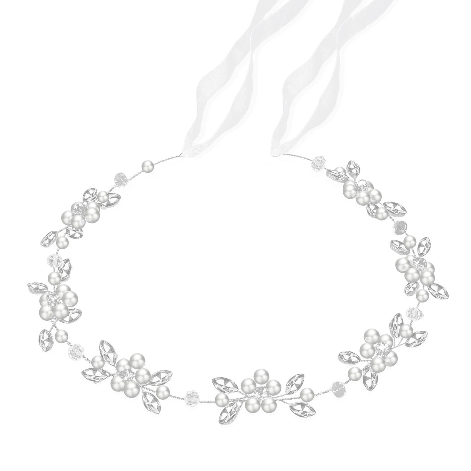 Tanfeine flower headpiece with pearls and diamonds adds elegant sparkle for weddings