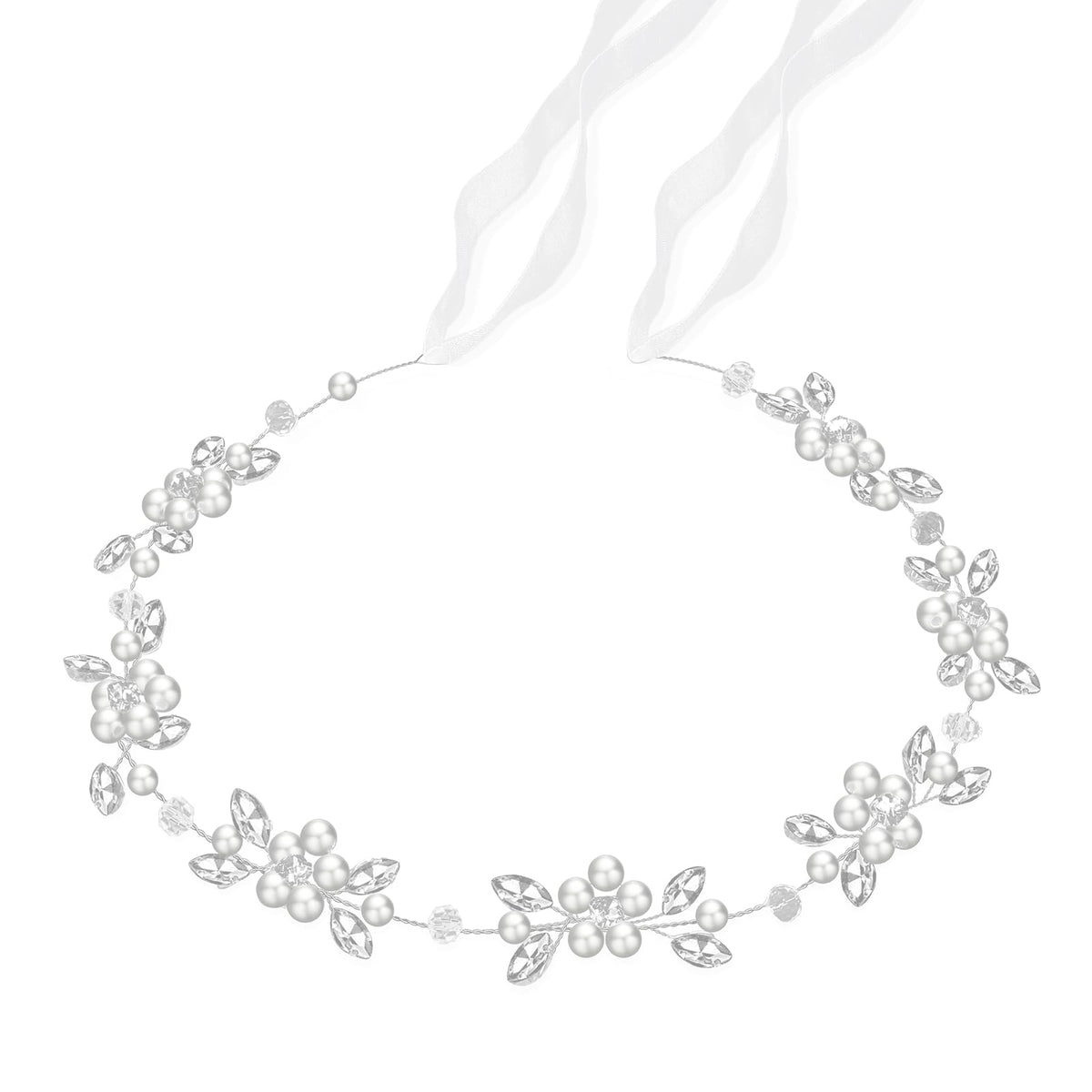 Tanfeine flower headpiece with pearls and diamonds adds elegant sparkle for weddings