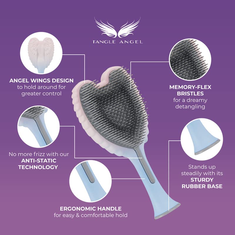 Tangle Angel wet-dry friendly brush works on damp or dry hair.