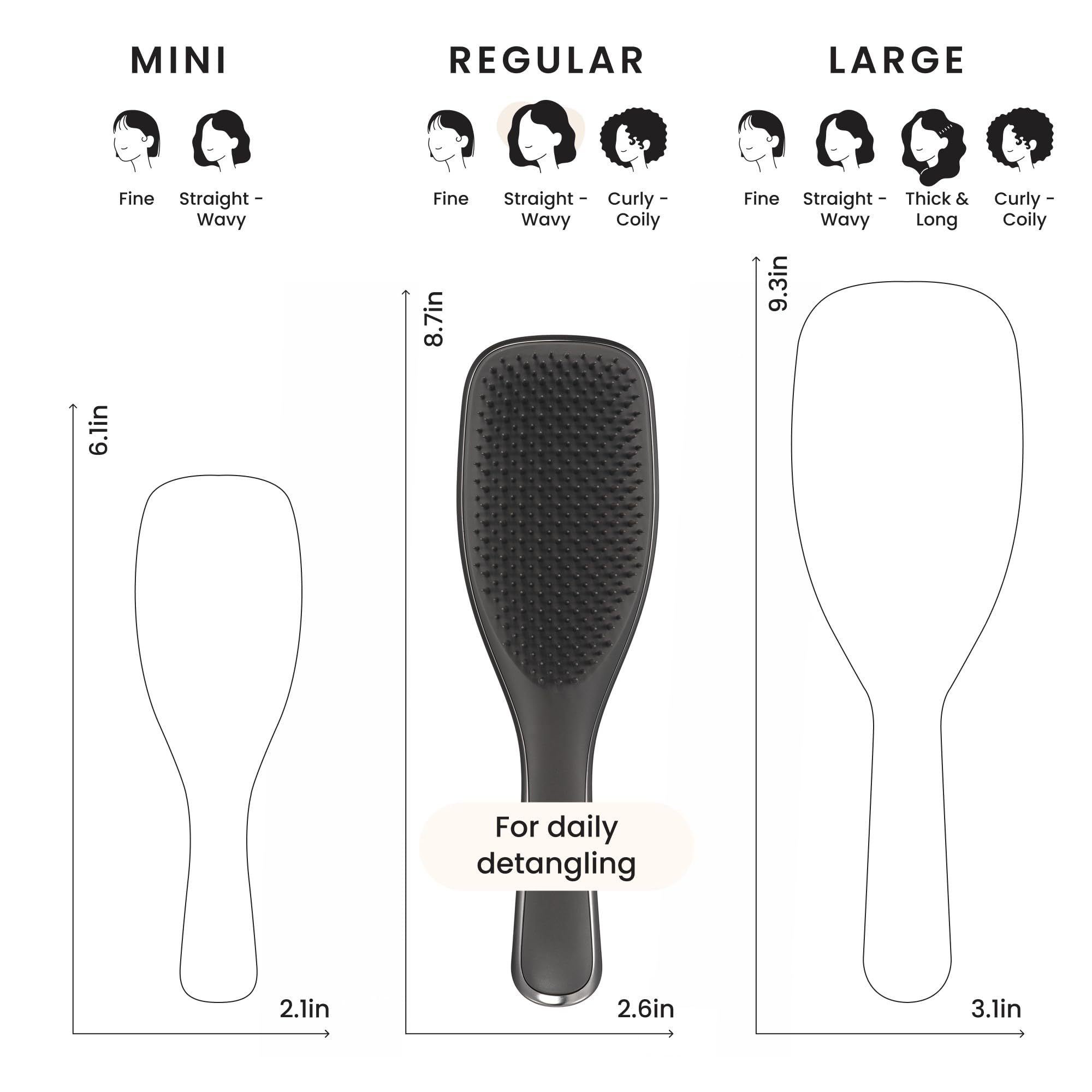 Tangle Teezer Chrome two-tier teeth smooth the cuticle for a polished finish.