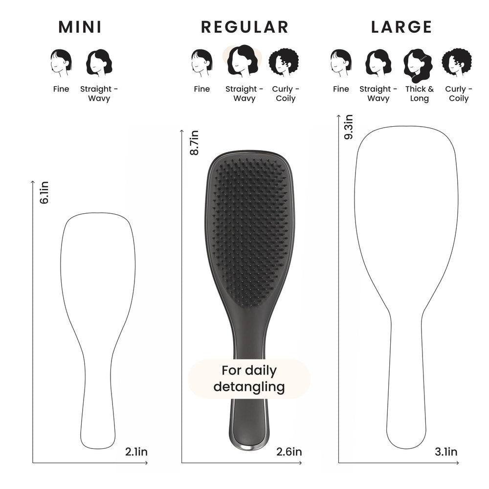 Tangle Teezer Chrome two-tier teeth smooth the cuticle for a polished finish.
