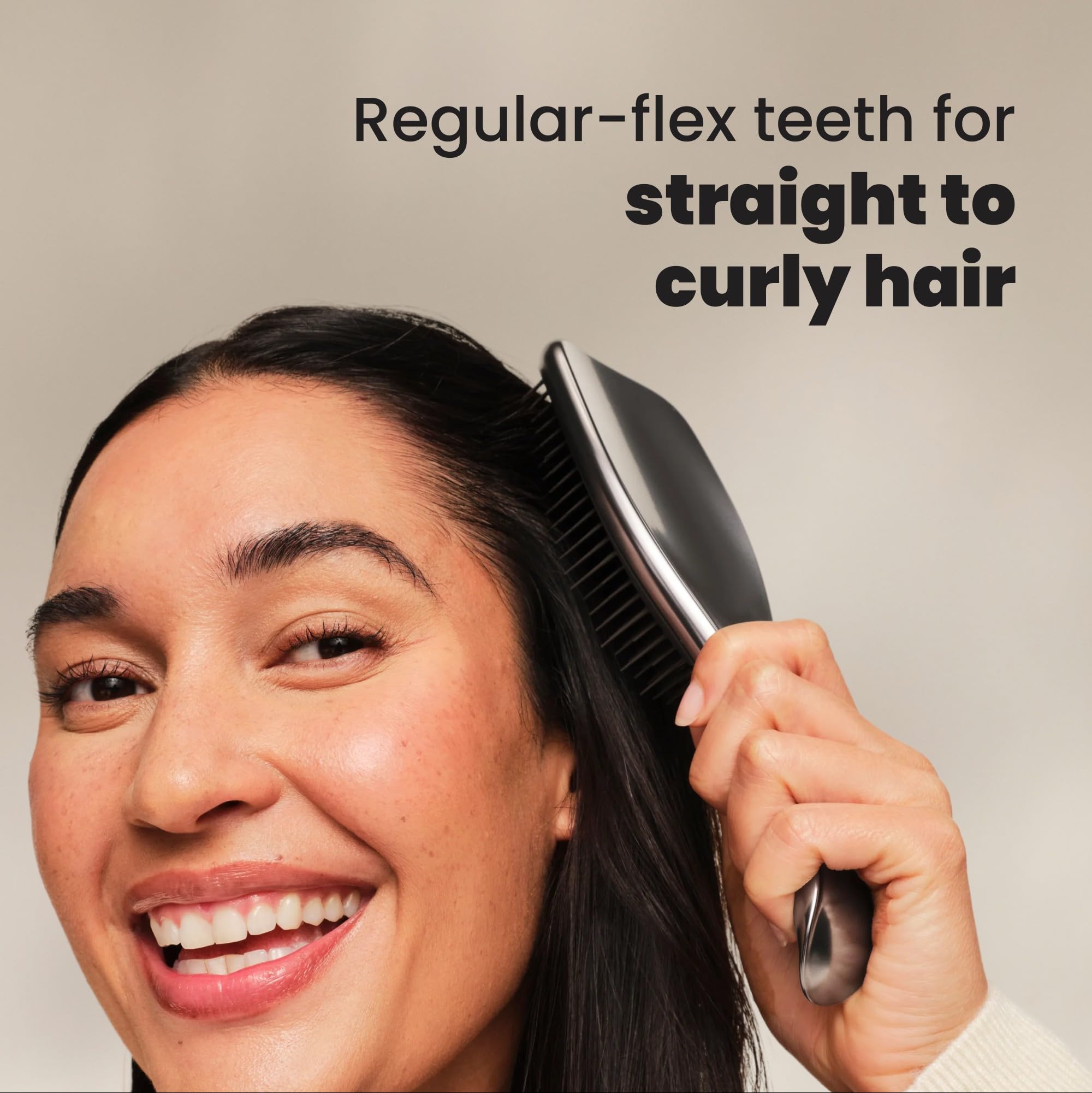 Tangle Teezer Chrome gunmetal finish adds a sleek grooming look.