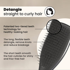 Tangle Teezer Chrome detangler with long and short teeth reduces breakage.