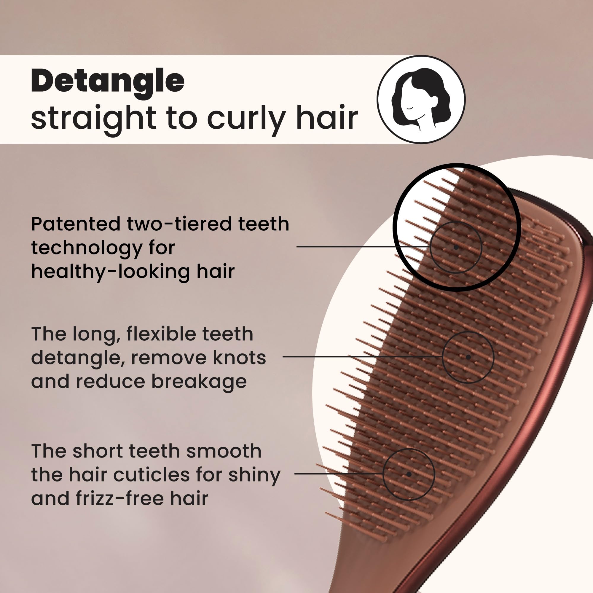 Tangle Teezer Chrome Ultimate Detangler close-up shows two-tiered teeth