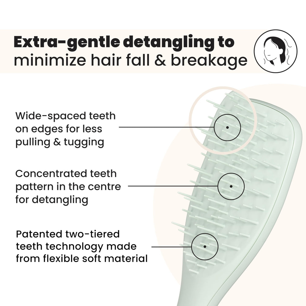 Tangle Teezer Extra Gentle Detangler bristle pattern detail for effective, gentler detangling.