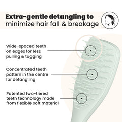 Tangle Teezer Extra Gentle Detangler bristle pattern detail for effective, gentler detangling.