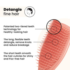 Tangle Teezer Fine Ultimate Detangler used on wet hair to reduce breakage and detangle efficiently.