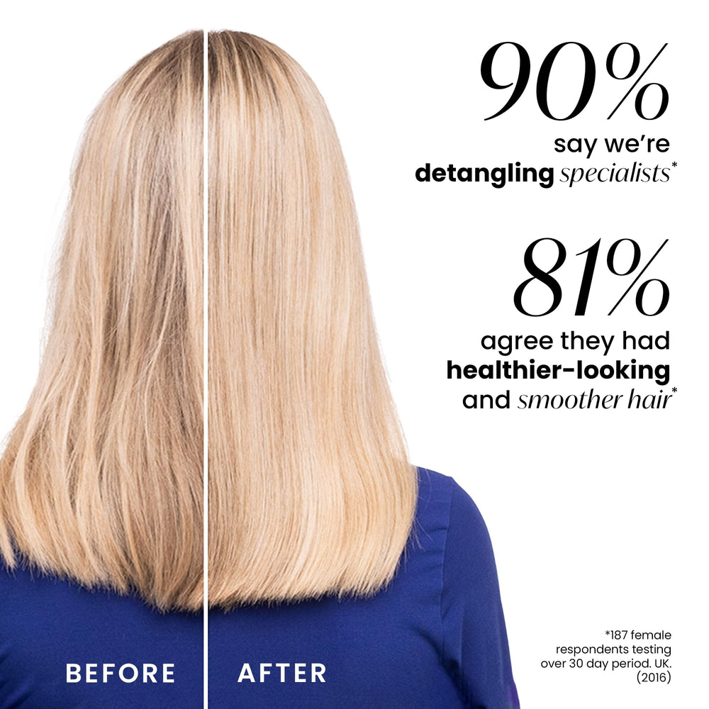 Tangle Teezer frizz-free shine detangler teeth for glossy, manageable hair.