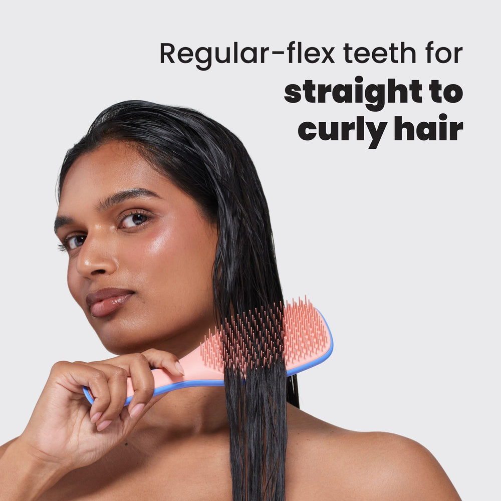 Tangle Teezer gentle detangling on wet hair reduces breakage risk.