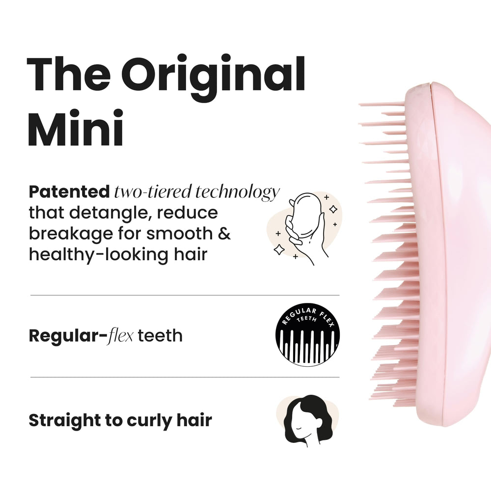 Tangle Teezer millennial pink travel detangler for on-the-go grooming.