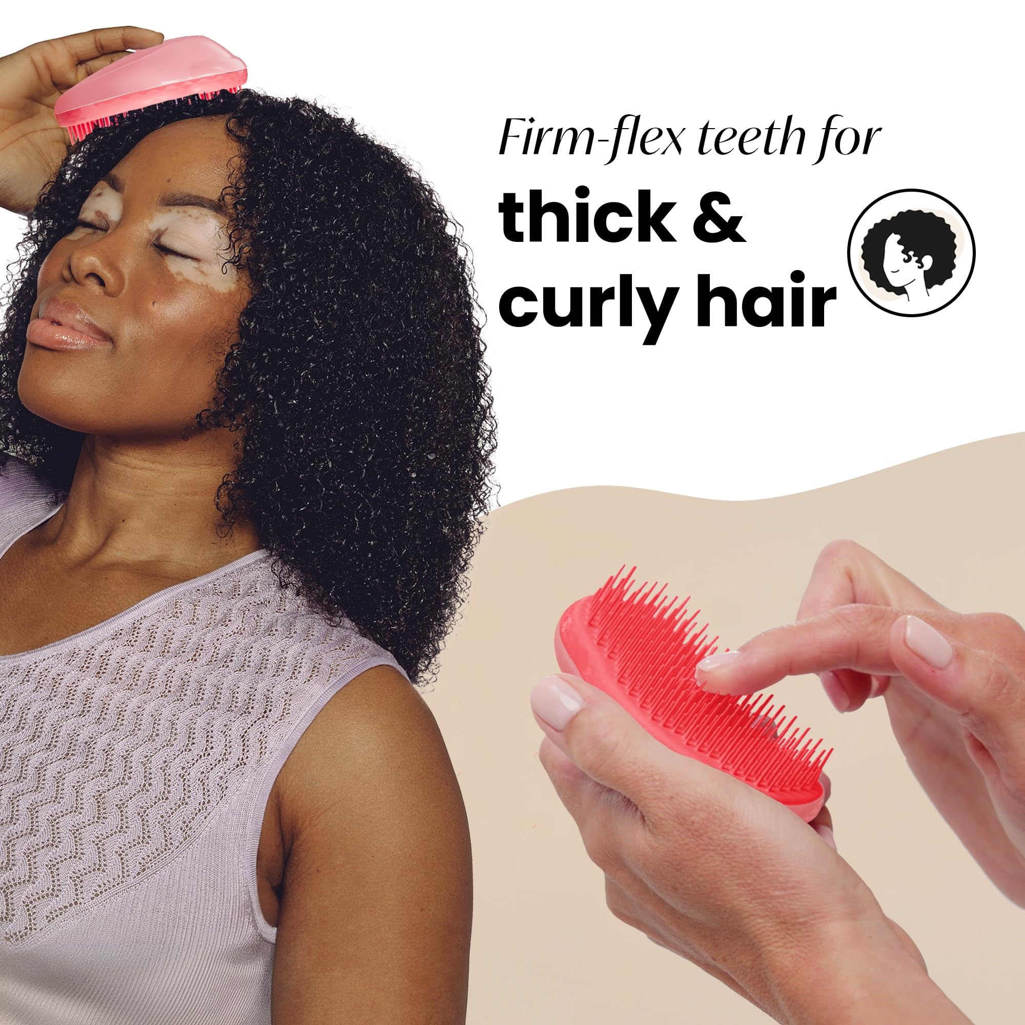 Tangle Teezer Original Detangler curly hair close-up with flexible teeth