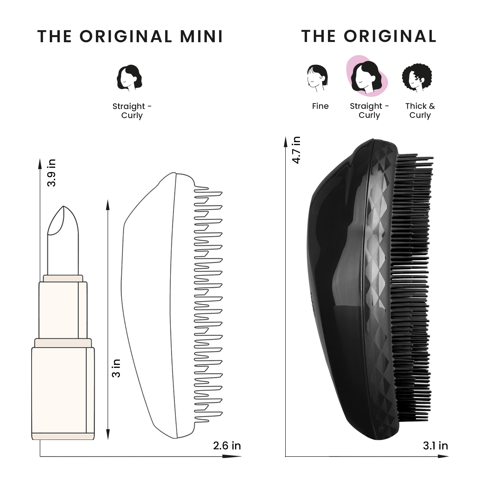 Tangle Teezer Original Detangler Panther Black palm-size ergonomic grip for easy detangling