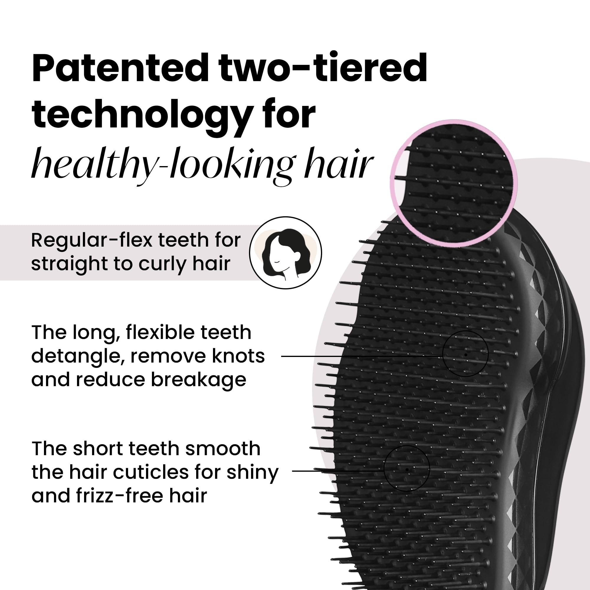 Tangle Teezer Original Detangler Panther Black side view highlighting palm-sized handling