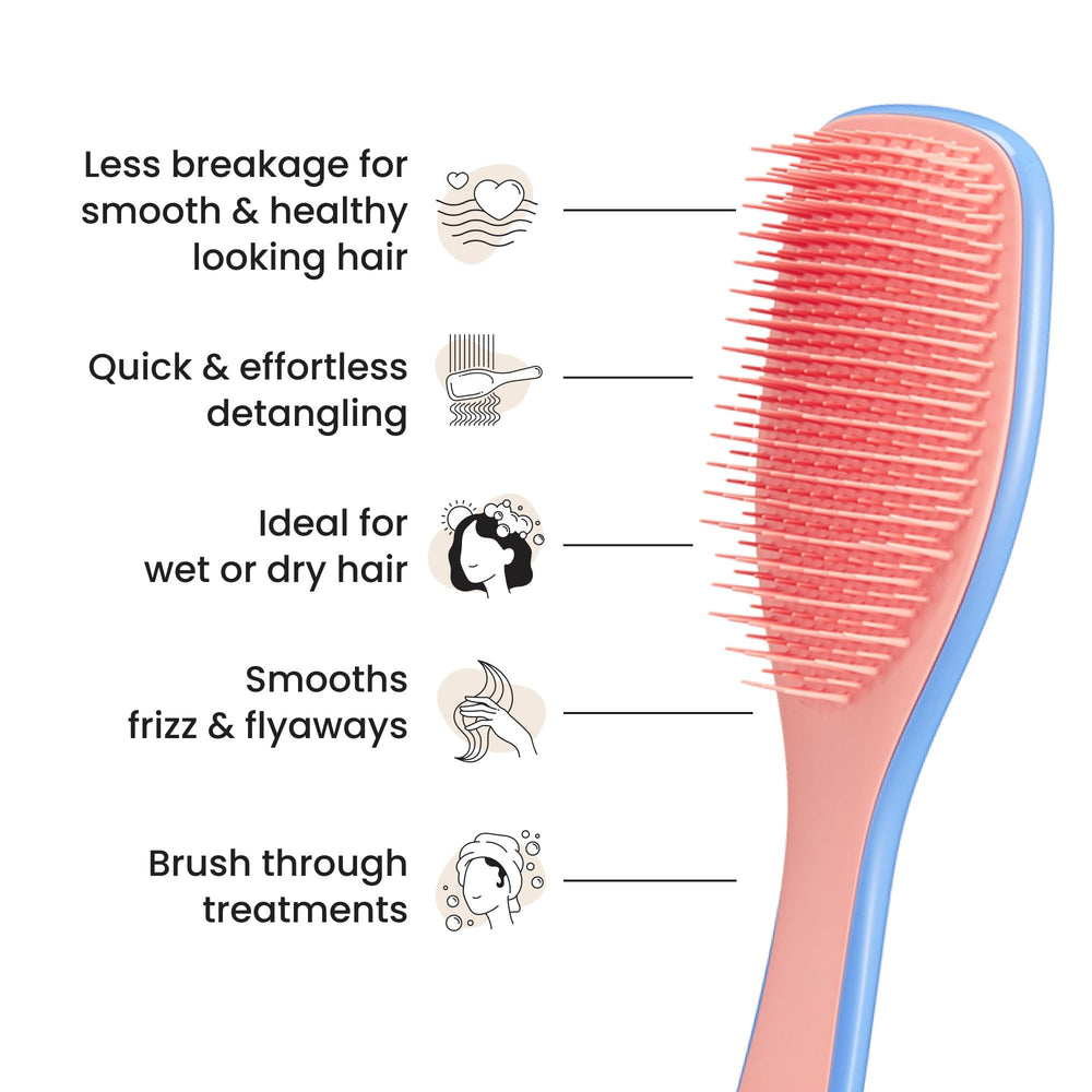 Tangle Teezer short teeth smooth strands for frizz-free results.