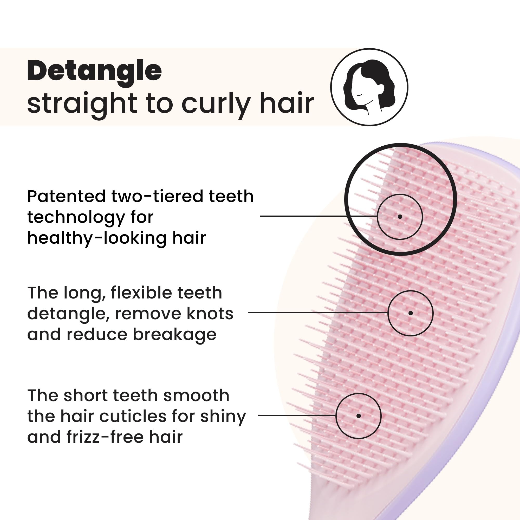 Closeup of large paddle on Tangle Teezer for long hair detangling