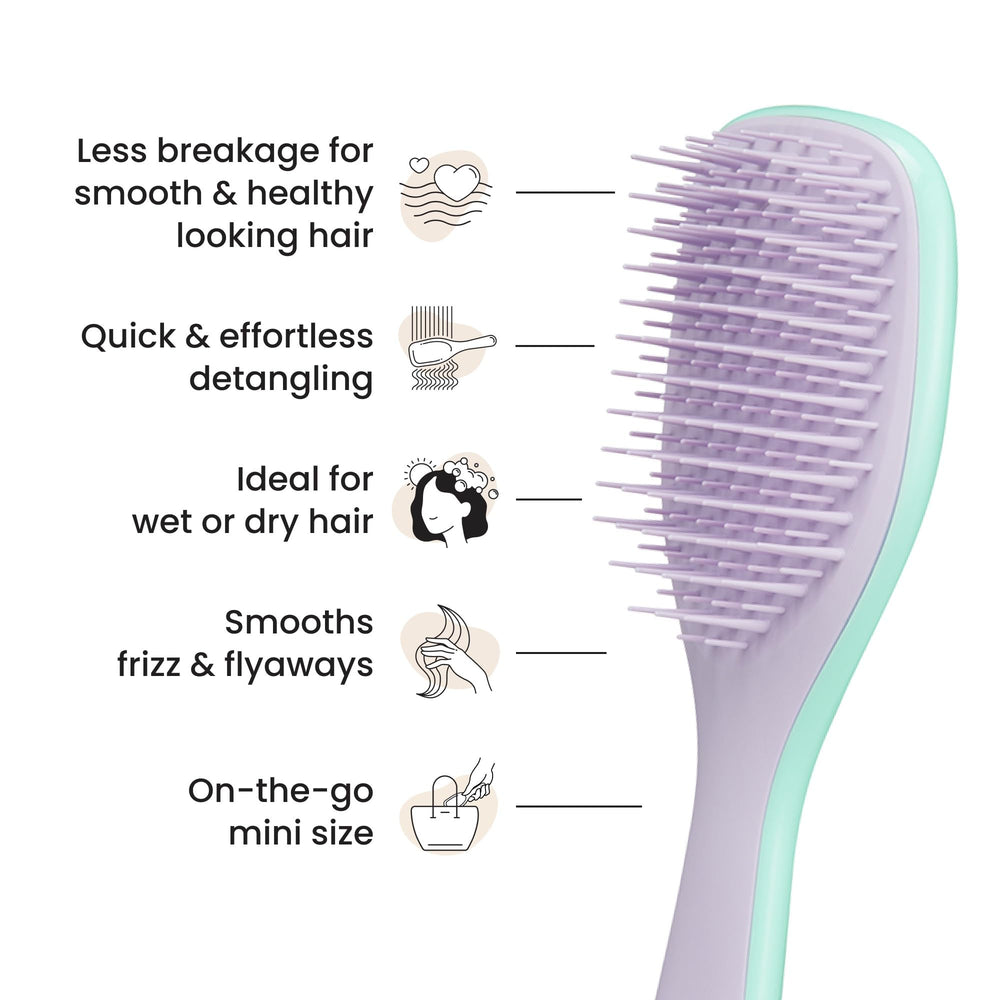Tangle Teezer Ultimate Detangler short teeth smooth strands and reduce snagging.