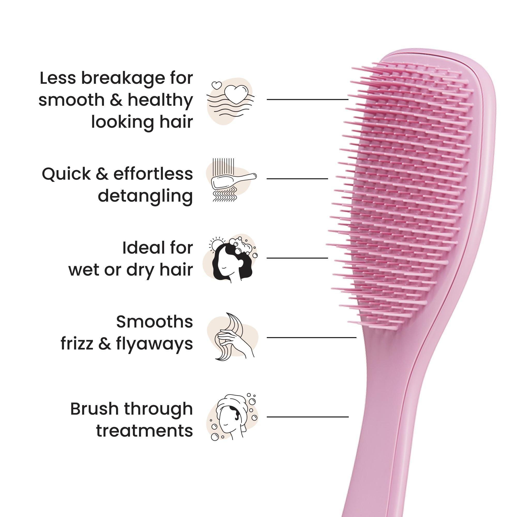 Tangle Teezer short teeth smooth strands for frizz control and shine.