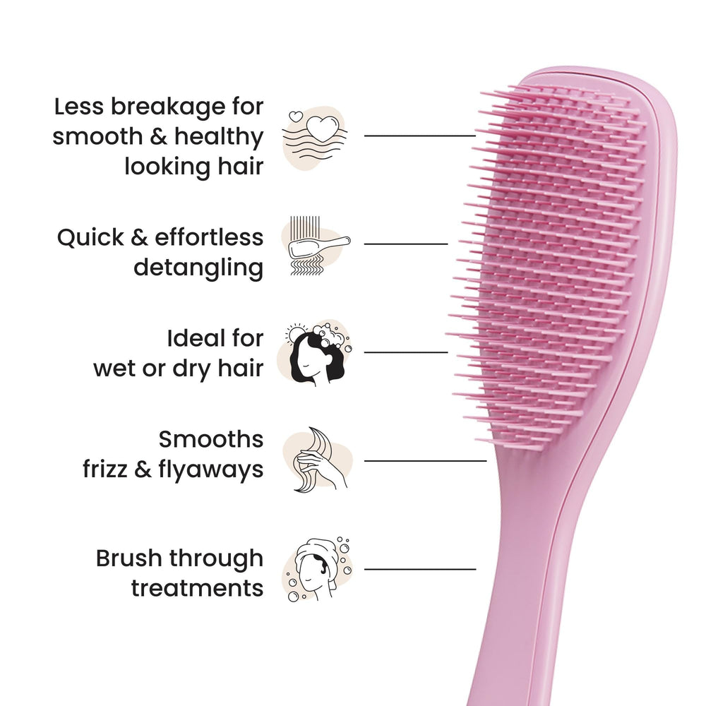 Tangle Teezer short teeth smooth strands for frizz control and shine.