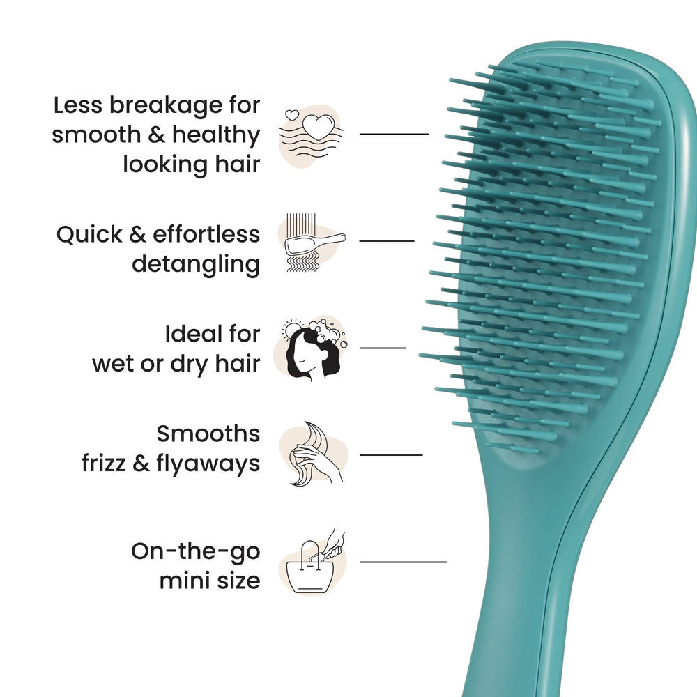 Tangle Teezer Ultimate Detangler softens and smooths strands teal for frizz-free look.