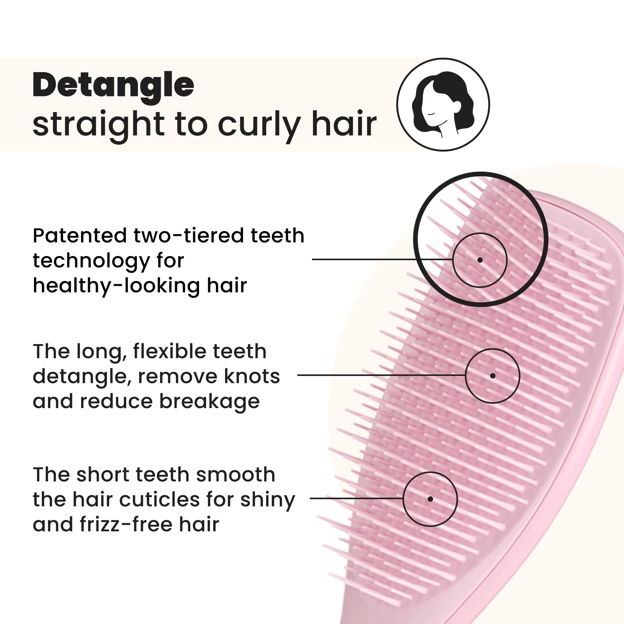 Tangle Teezer Ultimate Detangler teeth close up highlights two tier teeth
