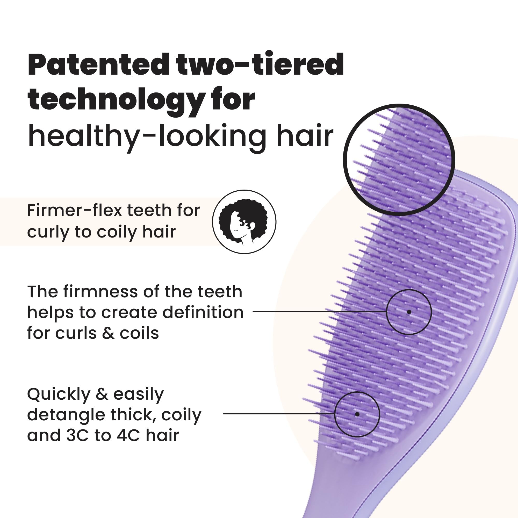 Tangle Teezer Ultimate Detangler teeth detail shows two-tiered design for smoother combing