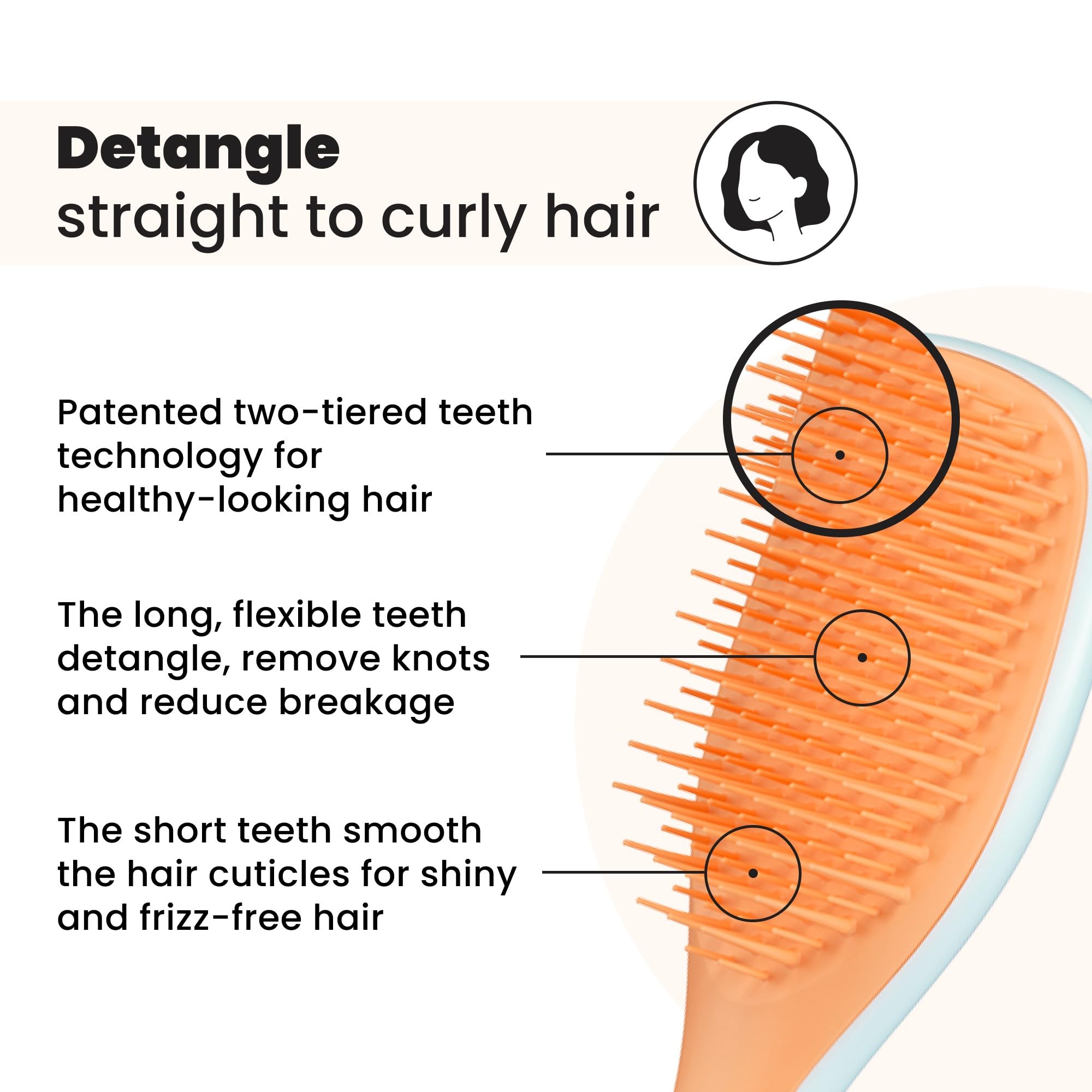 Tangle Teezer Ultimate Detangler two-tier teeth technology for knot removal and smooth strands