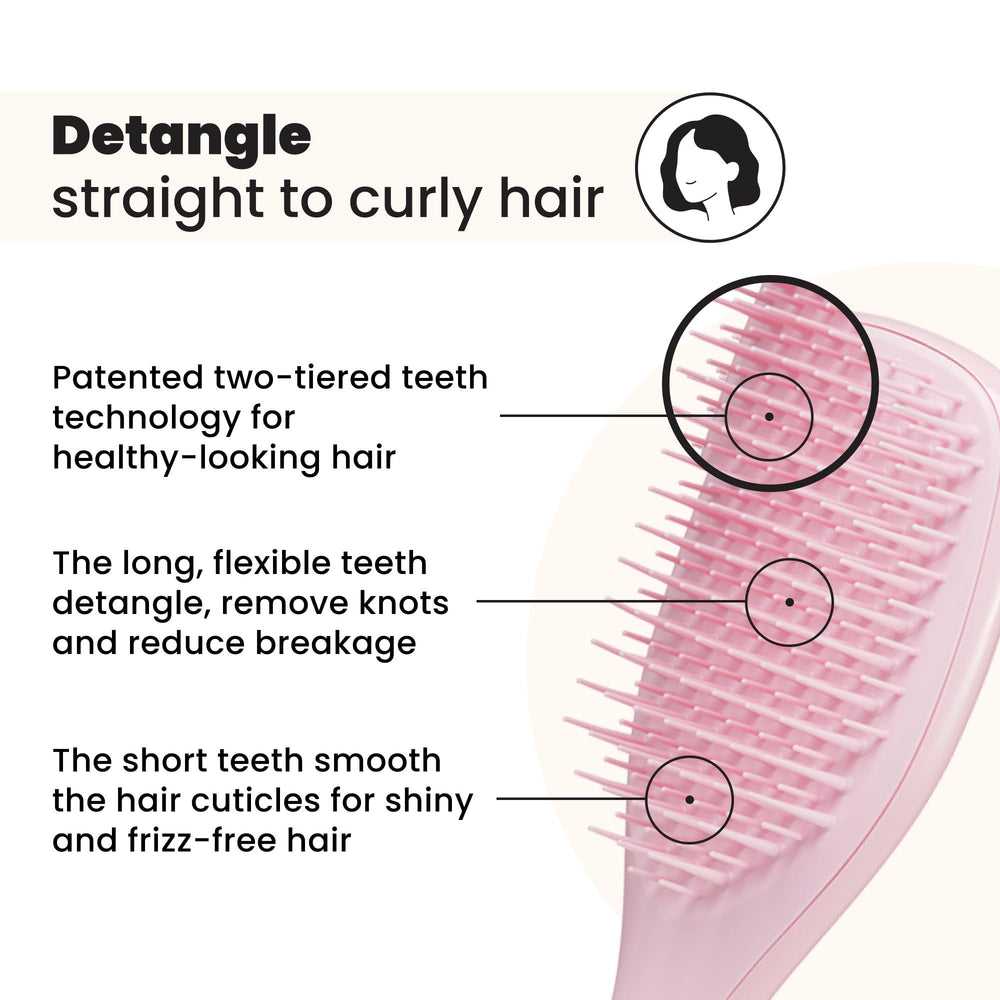 Two-tier teeth design on Tangle Teezer Ultimate Detangler targets knots while smoothing strands.