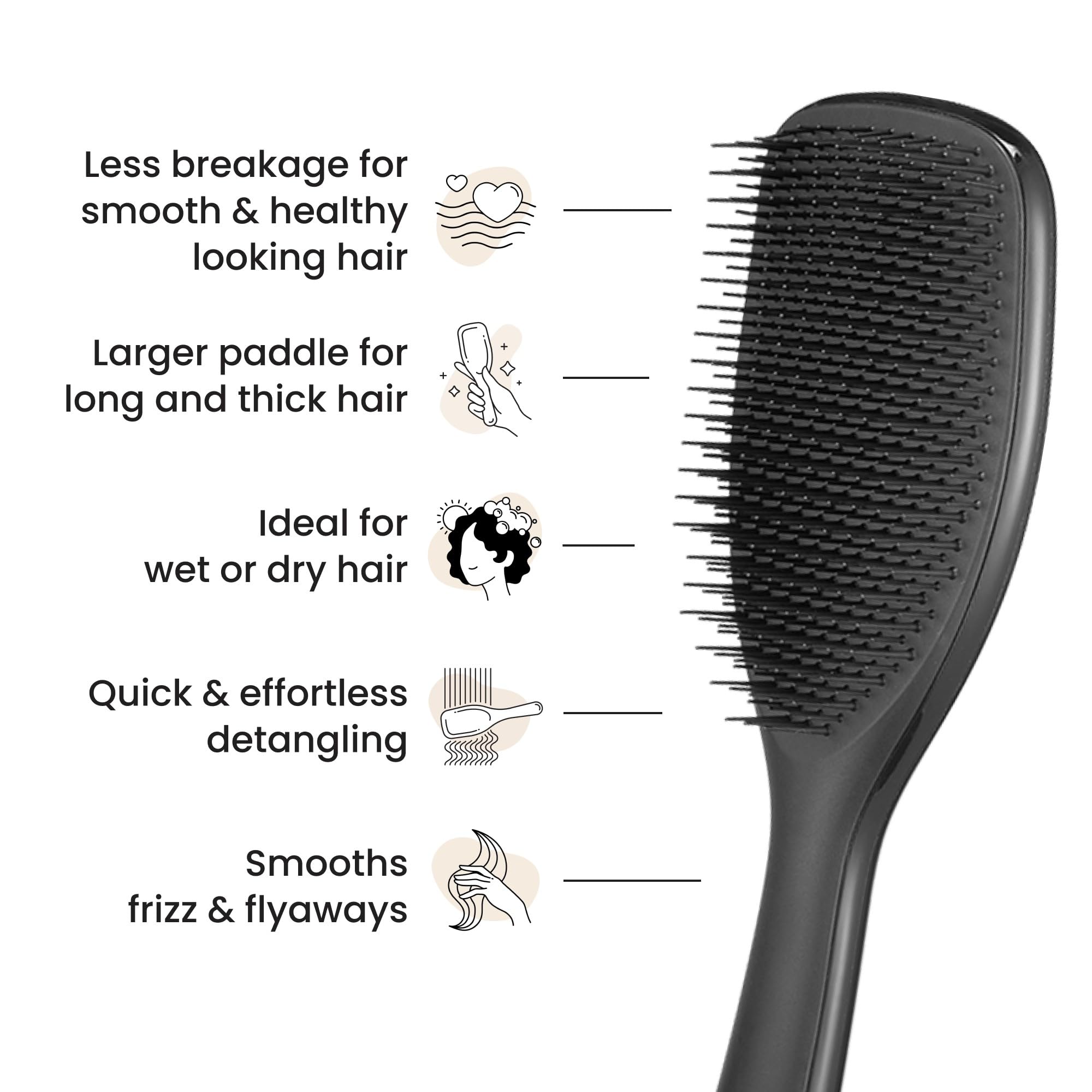 Tangle Teezer long-flex teeth detangling knots in longer hair with gentle action.