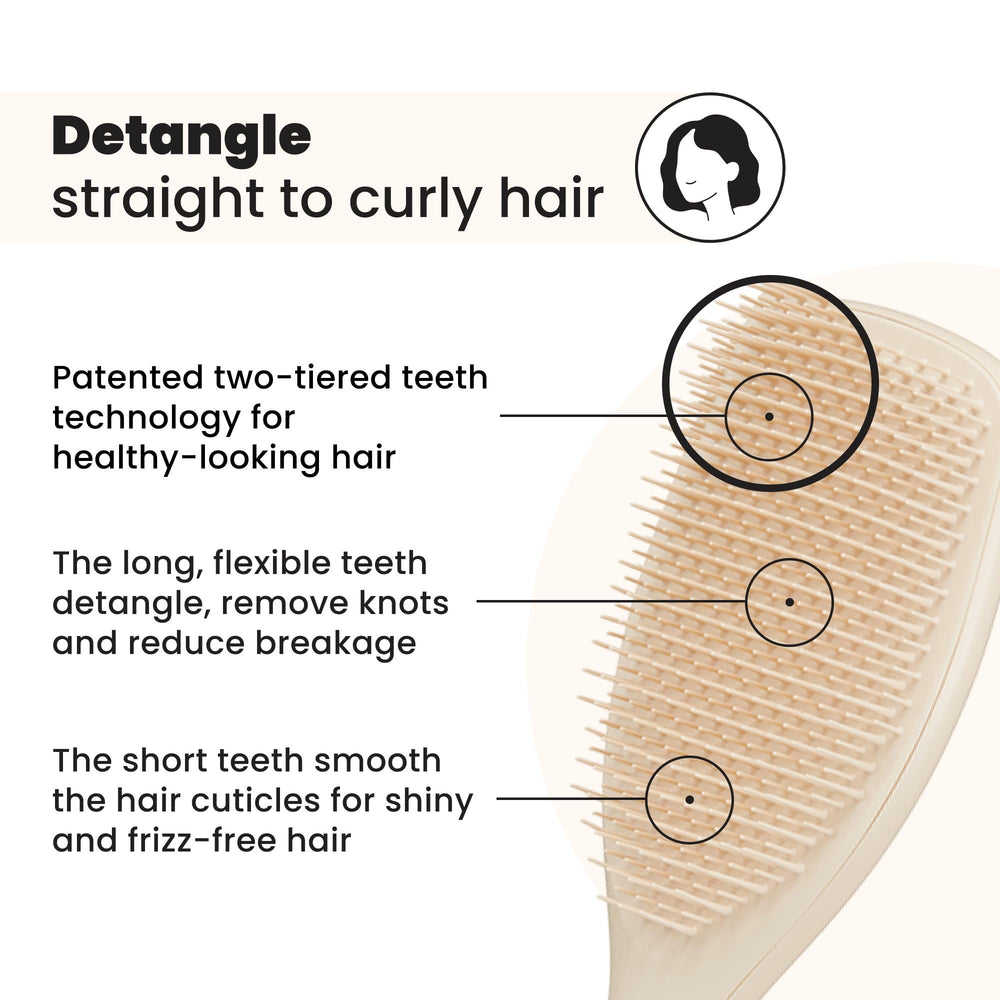 Tangle Teezer two-tier teeth design eases knot removal and frizz control.