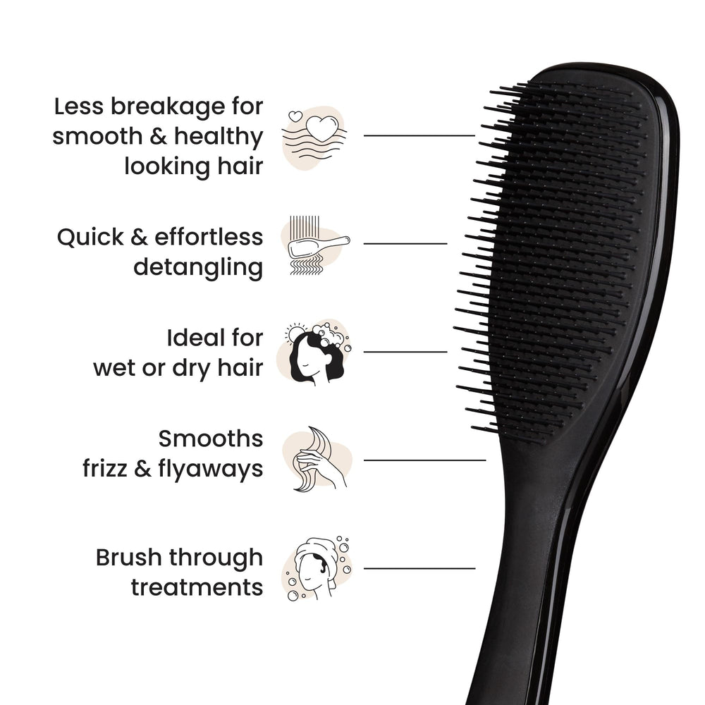 Tangle Teezer Ultimate Detangler with soft teeth safeguards scalp while smoothing strands.