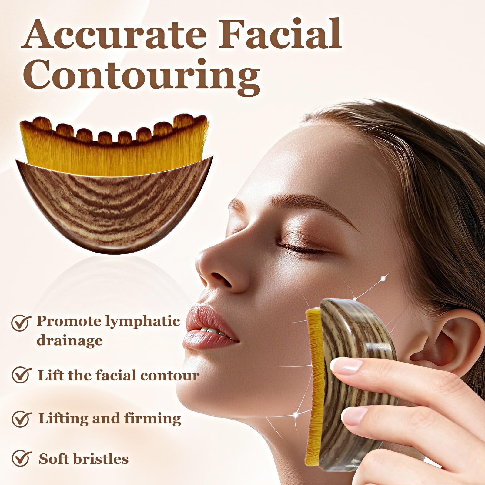 Tankitial lymphatic contour brush with soft-bristles delivering a gentle massage for all skin types.