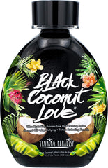 Tanning Paradise Black Coconut Love bottle front for ultra-hydration and tan enhancement.
