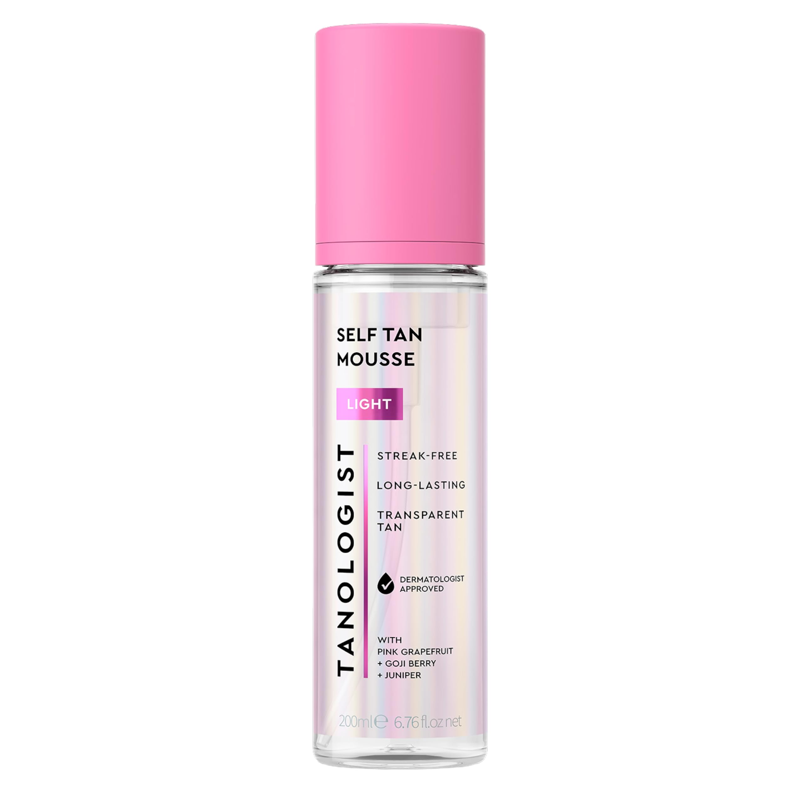 Tanologist Self Tan Mousse, bote claro, bronce natural sin transferencia.