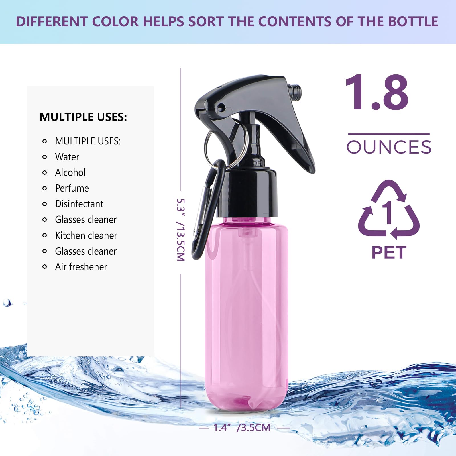 TANSHINE travel-size mist bottle with clip for easy attachment