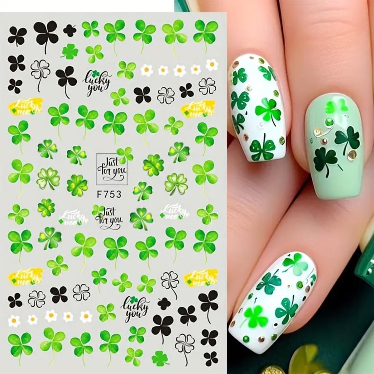 TANYOOTO adhesivos de uñas trébol verde, duraderos y resistentes al desgaste.