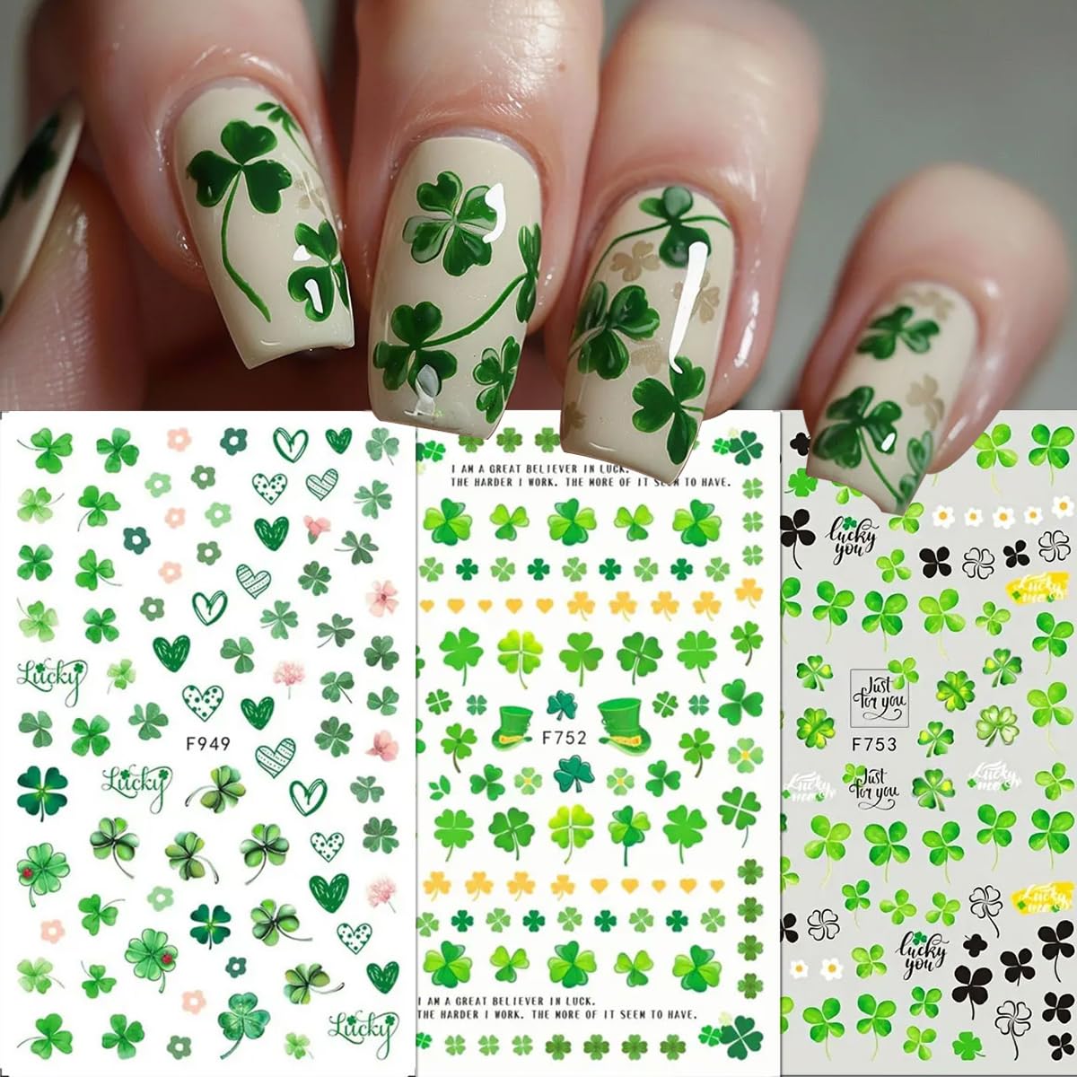 TANYOOTO diseño cuatro hojas verde, fácil de aplicar en uñas naturales.