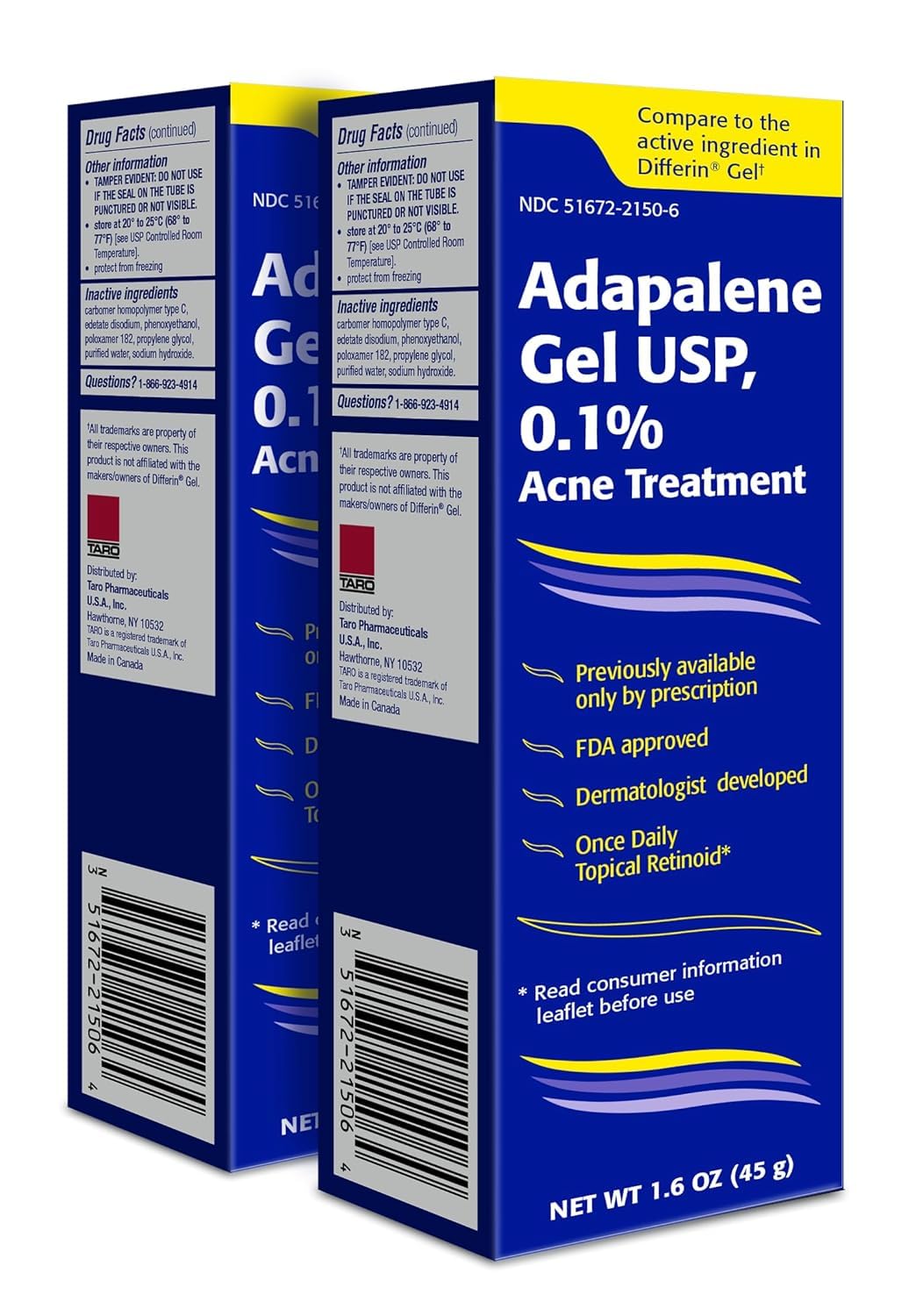 TARO Adapalene gel bottle in a clean routine; supports clear pores with 0.1% retinoid.