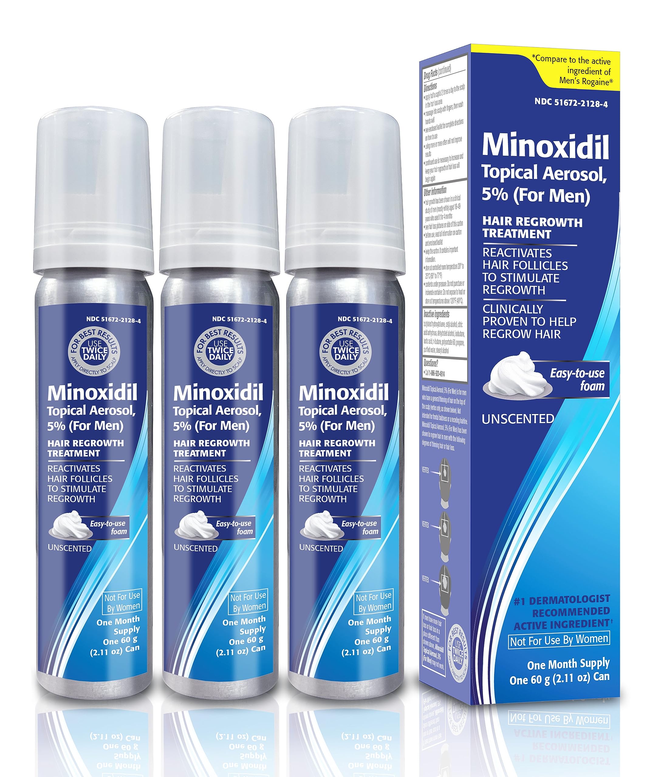 TARO Minoxidil 5% foam bottle for convenient daily use to target thinning areas.