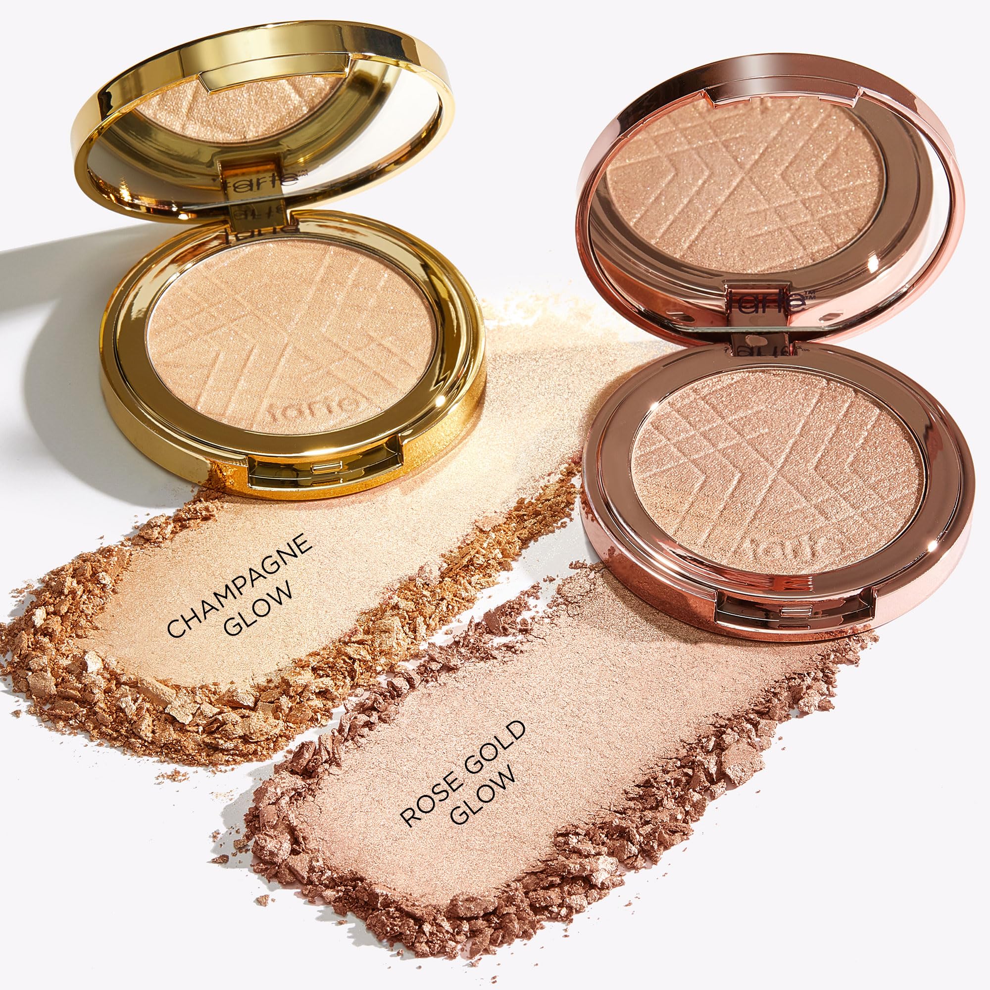 tarte Amazonian Clay highlighter swatch shows microfine 3D pearls catching light