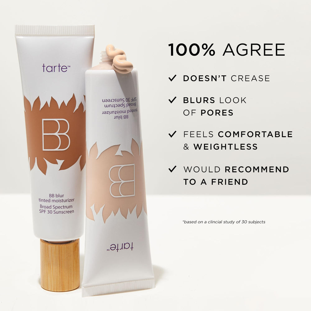 tarte BB Blur swatch on arm shows buildable coverage and a smooth, even tone.