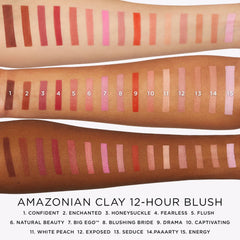 tarte blush brush stroke on cheek demonstrates long-wear color