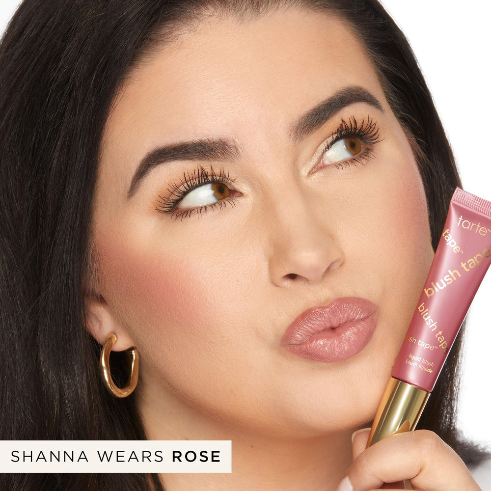 tarte blush tape liquid blush rose wet-look application on skin for luminous finish