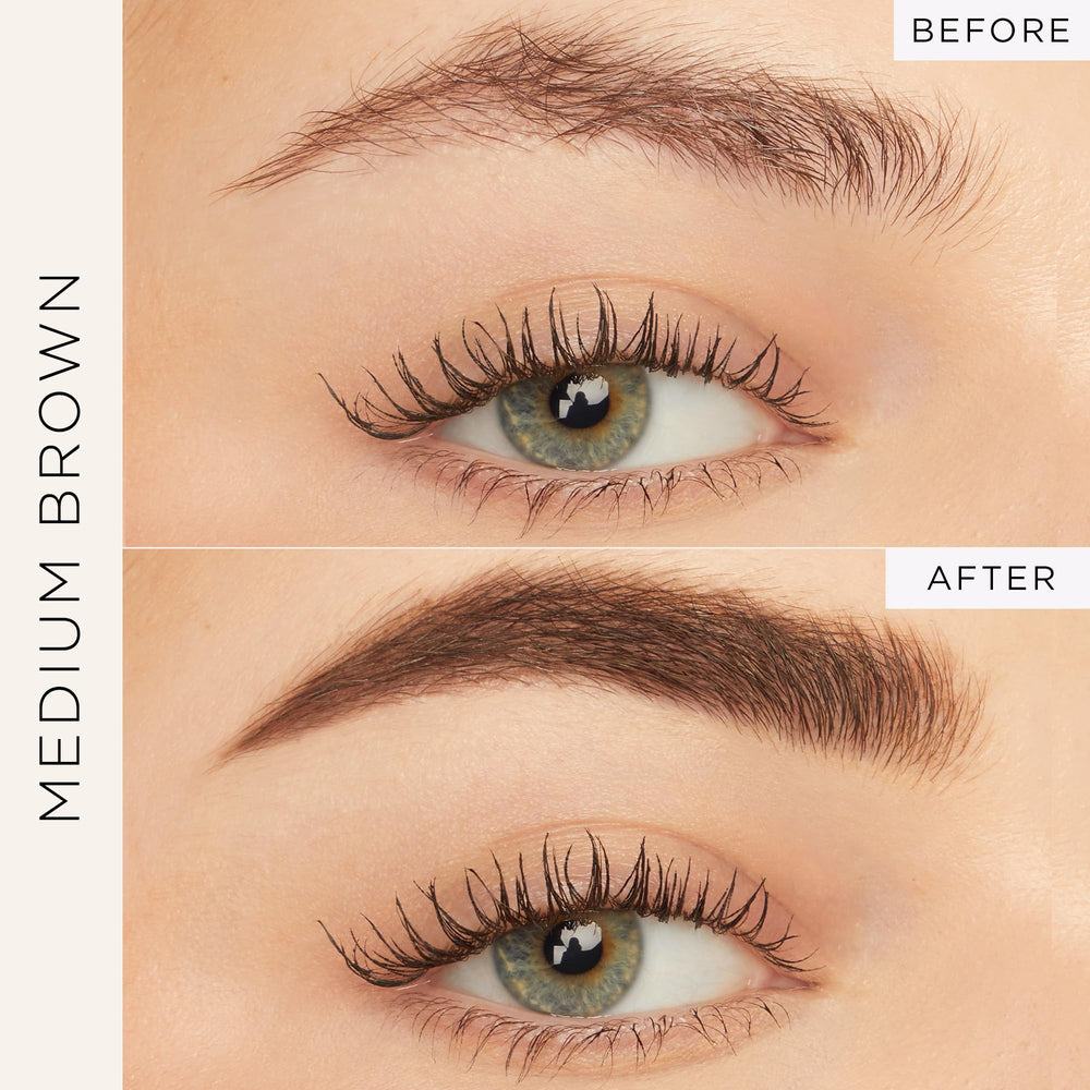 tarte busy gal tinted brow gel swatch in med brown for fuller look
