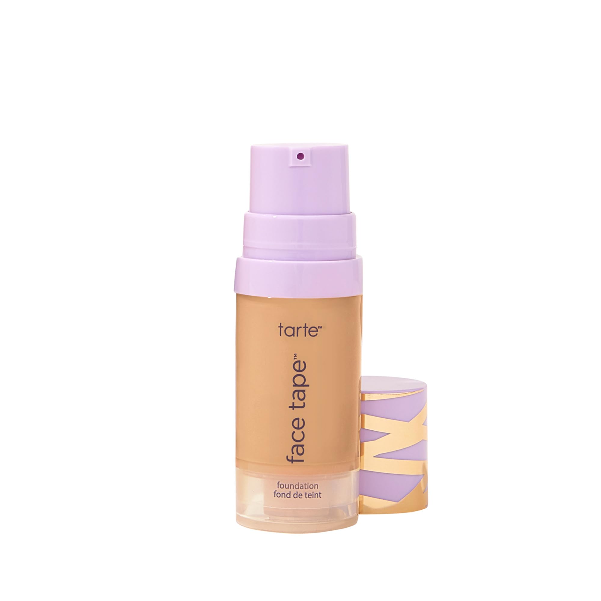 tarte Face Tape Foundation bottle close-up showing smooth finish and natural matte look for all-day wear.