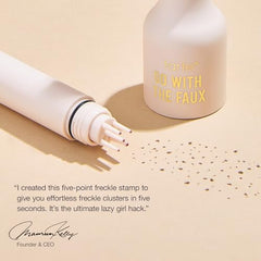 Tarte Go with the Faux Freckle Stamp customizable freckles from subtle to bold.