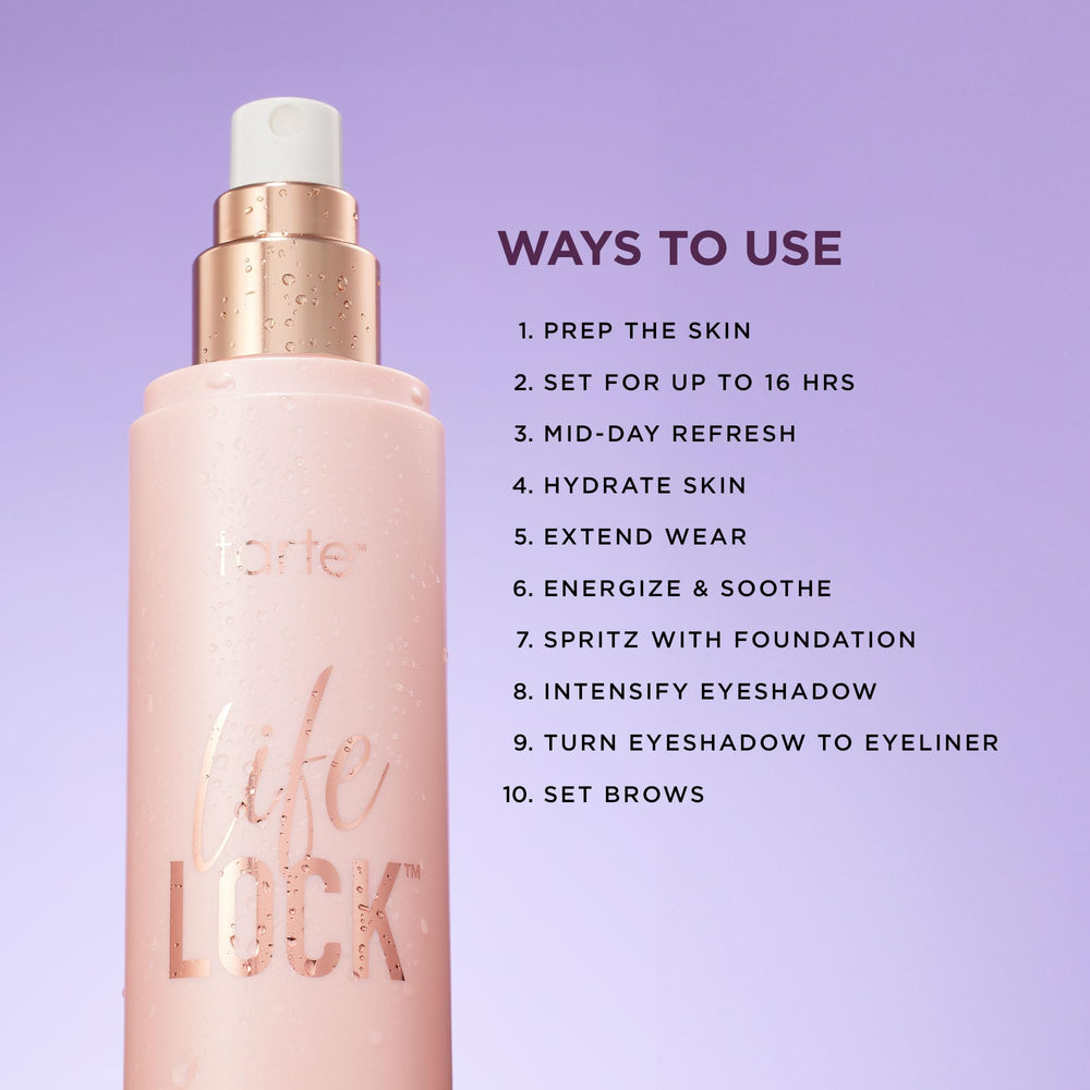tarte Life Lock spray with 10-plus superfruit complex and hyaluronic acid