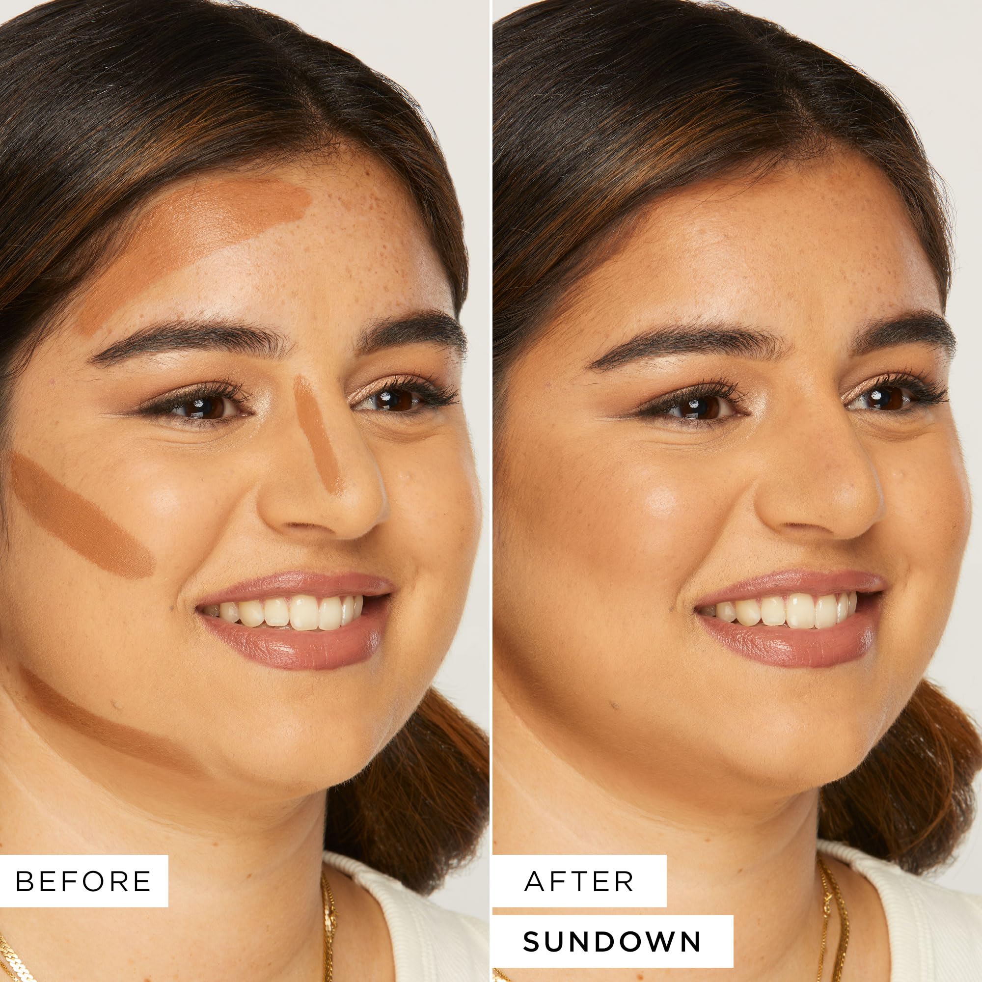 Tarte Maneater Silk Stick Bronzer Sundown swatch reveals natural sun-kissed warmth.