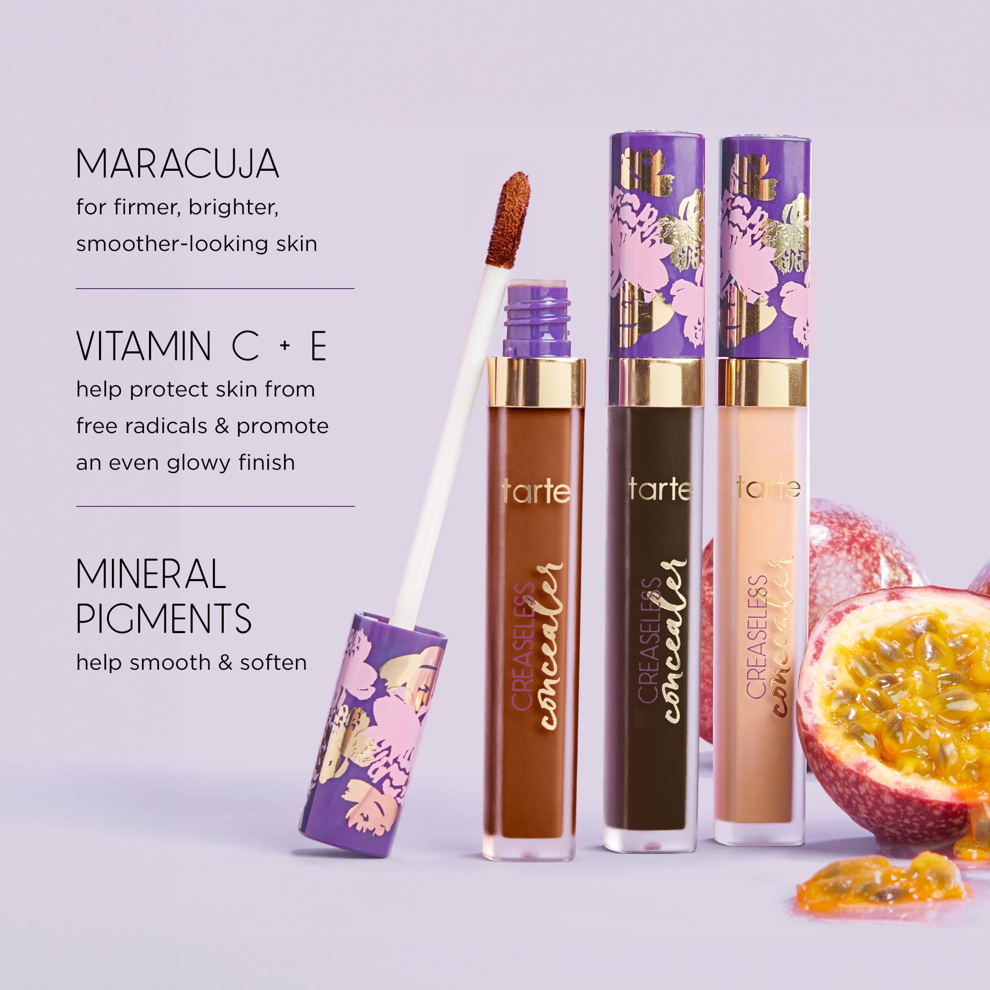 Tarte Maracuja Creaseless Concealer con maracuyá y vitamina C para brillo.