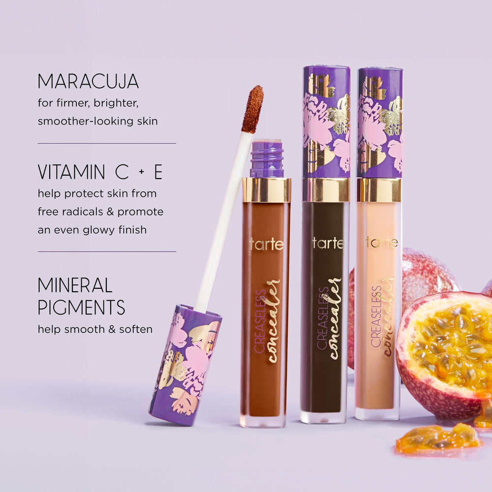Tarte Maracuja Creaseless Concealer con maracuyá y vitamina C para brillo.